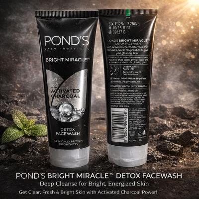 PONDS BRIGHT MIRACLE  WITH ACTIVATED CHARCOAL DETOX FACEWASH